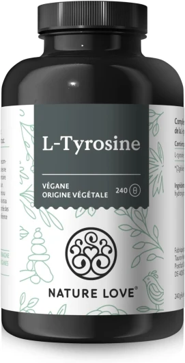 L-Tyrosine végane (240 gélules) - hautement dosé à 1 000 mg par dose journalière - pour 4 mois - obtenu par fermentation, contrôlé en laboratoire et produit en Allemagne - sans additifs indésirables