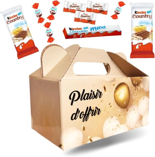 Ballotin Plaisir d'Offrir et son assortiment de 100 chocolats Kinder - Schokobons, Mini Bueno, barres Maxi et Country - COFFRET CADEAU pour Offrir à la Saint-Valentin, une Fête, un Anniversaire KINDER 1