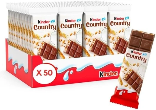 Kinder Country - Barre Céréalière enrobée de Chocolat au Lait avec un Cœur au Lait fondant et des Céréales soufflées - Gourmand et Croustillant - Format à partager - 50 Barres