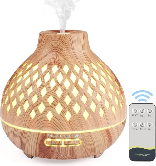 Czemo Diffuseur d'Huiles Essentielles 400ML, Diffuseur de Parfum Electrique avec Télécommande Humidificateur Ultrasonique Diffuseur Aromathérapie pour la Maison, Yoga (Bois #2)