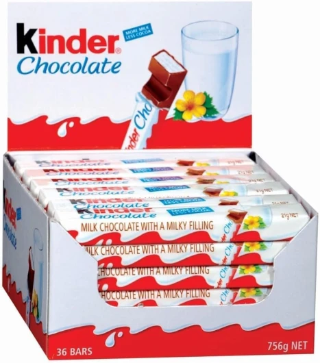 Kinder Maxi Riegel Barre de Chocolat au Lait 21 g (Paquet de 36) – Chocolat au Lait Crémeux avec Cœur Fondant – Snack Gourmand pour Enfants et Adultes