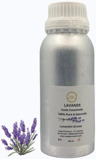 Huile Essentielle de Lavande 500 ml, Producteur/Récoltant Français de la Drôme, 100% Pure et Naturelle, pour Diffuseur, Aromathérapie, Relaxation, Massages Lavande 500 ml (Lot de 1)