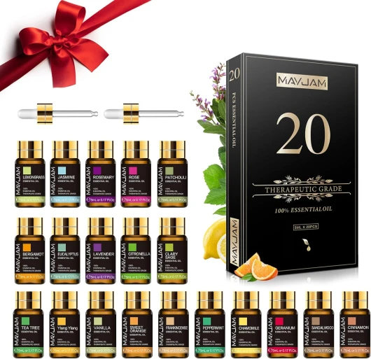 Coffret Huiles Essentielles 20pcs, Coffret Cadeau D'Huile Essentielle Pour Diffuseur, Humidificateur - Lavande Jasmin Eucalyptus Vanille Santal Orange Douce Rose Bergamote Et Plus Végétatif20-01 5 ml (Lot de 20)