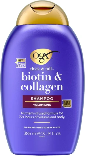 Shampooing Volumateur Biotine & Collagène (flacon de 385 ml) – Soin capillaire avec formule infusée de nutriments – Shampooing sans sulfate pour plus de 72 heures de volume 385 ml (Lot de 1) Shampoing Unique