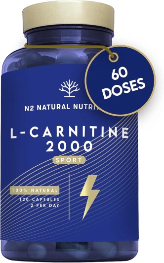 L-CARNITINE Naturelle 2000 - 120 Capsules 60 jours - Haute Dose Extra Fort - Pre-Workout Sportives Energie Résistance et récupération - Haute Qualité et Concentration 2000 mg.UE.N2 Natural Nutrition 120 Gélules