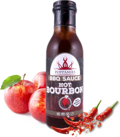 BBQ Sauce Hot Bourbon - Convient parfaitement aux aliments grillés et aux hamburgers et peut être utilisée comme trempette et sauce de cuisson - Piquant 6/10 - 410g