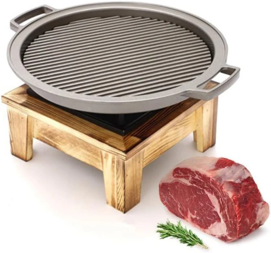 Yiustldd Barbecue japonais de table, barbecue domestique en bois avec base en bois pour Yakiniku, Yakitori, Takoyaki et BBQ/square,Round