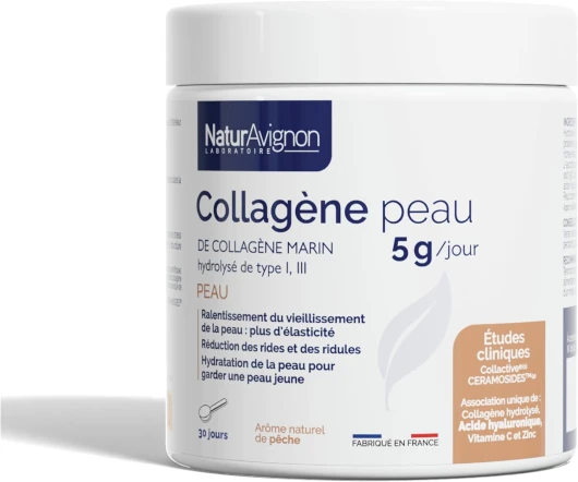 Laboratoire NaturAvignon Collagene marin hydrolysé type 1&3 - Beauté de la peau, rides, hydratation - Collagene et acide hyaluronique - collagene marin poudre 5g par portion - Fabriqué en France 210g Peau, rides et hydratation