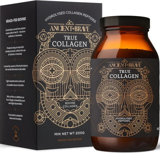 Ancient + Brave True Collagen 200g - Collagène en poudre à base de bovins nourris à l'herbe - 100% de peptides de collagène hydrolysés (type 1) - Anti-âge, santé de la peau, des cheveux et des ongles