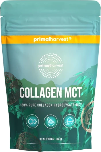 Collagen MCT poudre - 30 portions - alimentation durable à l'herbe & poudre d'huile de noix de coco - hydrolysat de collagène- goût neutre & solubilité optimale