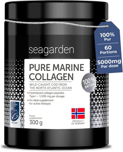 Collagène marin en poudre pur (Type I et III) -Pour les articulations, les Os, les Muscles, la Peau - Pre Workout Booster Puissant - Non aromatisé -300g 2 mois (Sans saveur)