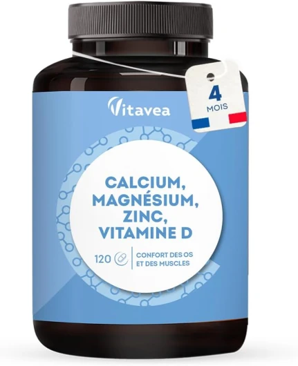 Calcium, Magnésium, Zinc, Vitamine D3 - Confort Os et Muscles - Complexe santé osseuse, énergie et immunité - 120 Comprimés - Avec Cuivre, Manganèse, Sélénium - Fabriqué en France - Vitavea