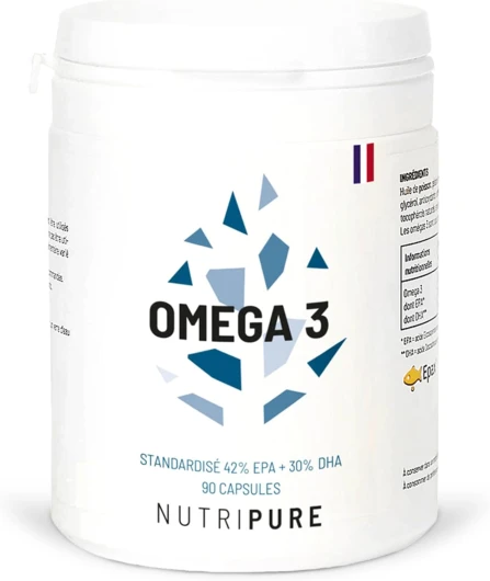 Omega 3 3000mg - Complément Alimentaire Défense - Huile de Poisson labélisée - Haute Concentration en EPA et DHA - Hautement Biodisponible - 90 gélules - Cure de 1 mois - Made in France - Nutripure 90 unité (Lot de 1)