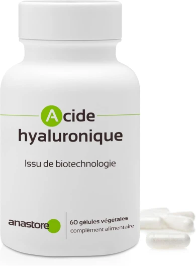 ACIDE HYALURONIQUE * 100 mg / 60 gélules * Hydratation de la peau, apparition de rides, troubles articulaires, rhumatismes, sècheresse oculaire 1 Unité de 60 gélules