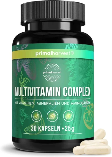 ® Capsules multivitaminées (30 portions) - Hautement dosées - Capsules multivitaminées avec des vitamines essentielles- Vitamines A,C,D,K & minéraux (la biotine,le zinc,l'acide folique)