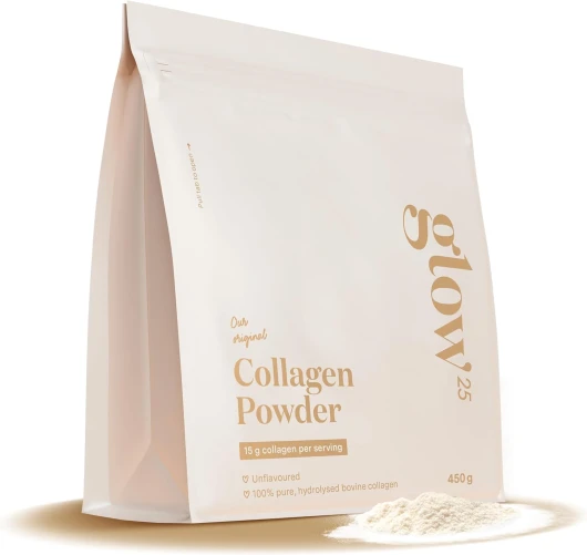 Poudre de collagène Glow25® [450g] - L'original - Collagène premium hydrolisé pur - Peptides de type 1 et 3 - Solubilité parfaite - Collagene naturel 30 Portions (Lot de 1)