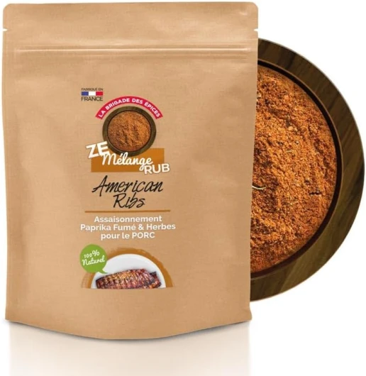 RUB American Ribs - Assaisonnement et marinade sèche pour le porc – Parfait pour ribs et pulled pork - Paprika Fumé et Herbes - Naturel - Fabrication Française – 250g