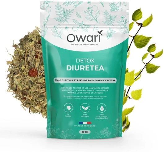 OWARI Diuretea - Thé Détox - Tisane Draineur Puissant - Infusion Thé en Vrac - Tisane Anti-Rétention d'Eau - 100 g - Ingrédients 100% Naturels - Tisane Produite en France