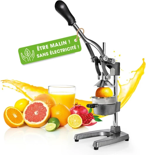 Presse-agrumes en acier inoxydable - Presse Agrumes manuel de haute qualité, très silencieux - Puissant pour beaucoup plus de jus - Alimentaire Broyeur Jus- Orange Limon Citron Pommes Grenade Acciaio Inox Argento