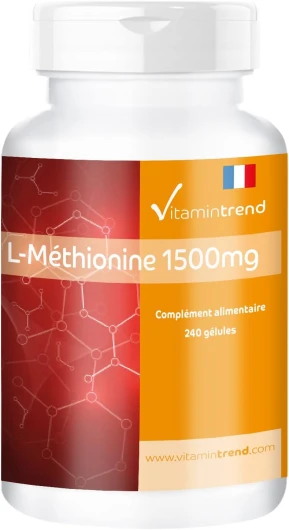 L-Methionine 1500mg - 240 Gélules - Vegan - Haute Dose - Acide Animé - Vitamintrend®