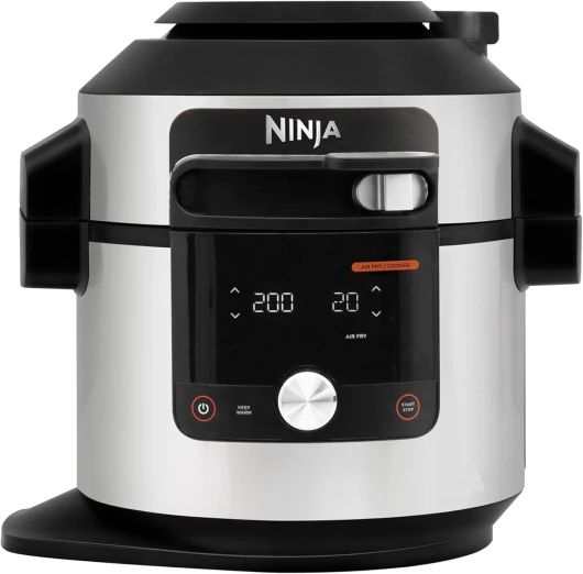 Multicuiseur Ninja Foodi MAX Air Fryer, Smart Lid, 14 fonctions de cuisson en 1, 7.5L, Cuisson sous pression, Friture à l'air, Cuisson lente, Grill et plus, sonde numérique, Acier inoxydable, OL750EU