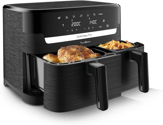 Easy Fry Dual Friteuse sans huile, Capacité 8,3 L, Jusqu'à 8 personnes, 7 programmes automatiques, Ecran digital, Économie d'énergie, Application Moulinex, air fryer EZ901820 8,3L ( + de 6 personnes) 2 tiroirs