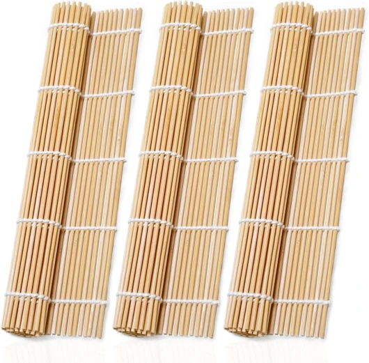 ZFYQ Tapis de Sushi 3 pièces, Rouleau en Bambou Naturel pour Maki Sushi, Kit de Préparation de Sushi pour Débutants Sushi Mat 3pcs