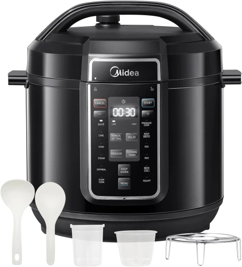 Autocuiseur Électrique Rapide 9-en-1, 12 Programmes Prédéfinis, Multicuiseur Inox Instantané avec Pot Antiadhésif, Yaourtière, Cuiseur de Riz, Cuisson Lente, Sauté, Vapeur, 8L, Noir 7.6 L