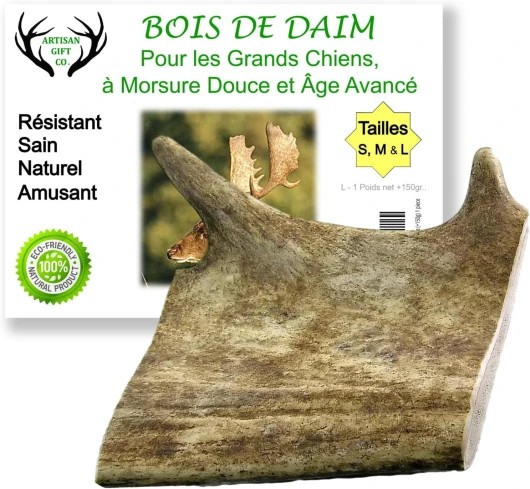 Bois de Daim pour Chiots et Chiens a Mâcher – Cornes 100% Naturelles (L., L - 1 Un) L - 1 un L (Lot de 1)