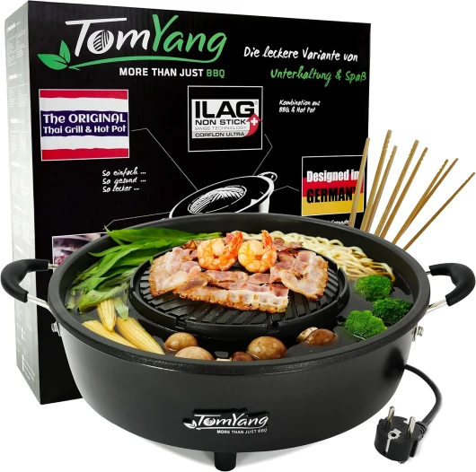 Hot Pot, barbecue thaïlandais et hot pot original, BBQ thai électrique multicuiseur, revêtement suisse, design allemand, +100 vidéos de recettes - Barbecue coréen de table, appareil raclette