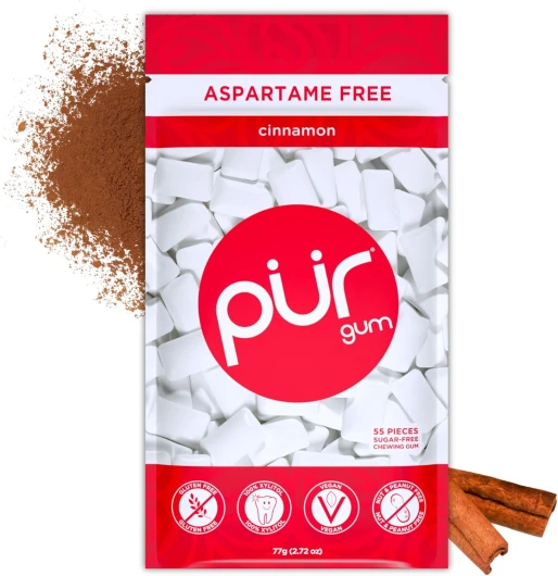 Gum - Chewing-Gum Sans Sucre - Au Xylitol - Végétalien, Sans Aspartame et Sans Gluten - Gum Naturel Au Goût De Cinnamon, 55 Pièces (Lot De 1)