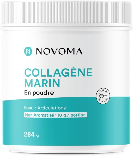 Collagène Marin Poudre Type 1 & 3, Peau & Articulations, 10g par Portion, Cure de 28 jours, Collagène Breveté Naticol Avec Vitamine C, Pot de 284g Sans arôme, Made in France