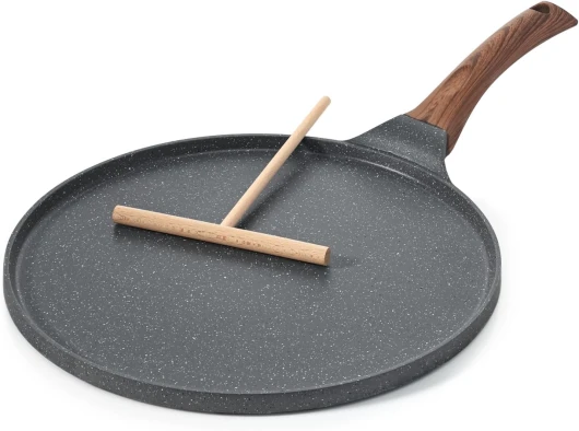 Poêle à Crêpes avec Revêtement Antiadhésive en Granit Suisse 30cm, Induction, Crêpière avec Répartisseur de Pâte, Poignée Confortable et Ergonomique, sans PFOA et PFOS