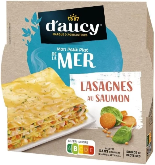 DAucy - Lasagne Saumon Mo - Préparation délicieuse de pâtes avec une savoureuse garniture au saumon - Format pratique de 300g - Lot De 3