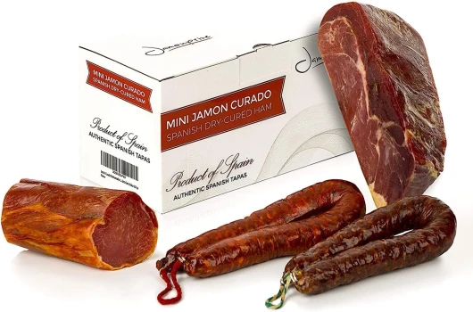 Jambon Serrano Cru Désossé Grande Réserve Version environ - 1 Kg + Lomo (Longe) Duroc Naturel 250 gr + Chorizo Paprikawurst 200 gr + Saucisson (Salchichón) Serrano 200 gr - Jamonprive Premium