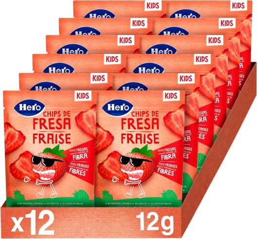 Solo - Snack BIO Chips de 100% Fraise, Sans Sucre Ajouté, Sans Gluten et Allergenes, Sans Huile de Palme, Origine Naturalle, Produit Écologique - Pack de 12x12gr