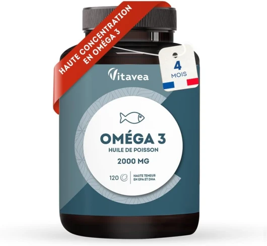 Omega 3 Huile de Poissons Sauvages 2 000mg - 4 mois - Haute concentration en EPA (1 000mg) et DHA (500mg) - Soutien des fonctions cognitives et visuelles - Fabriqué en France - Vitavea