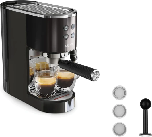 Virtuoso+ Machine expresso à pompe, 15 bars, Thermoblock, Acier inoxydable, Buse vapeur, Arrêt automatique, Espresso et cappuccino, Qualité digne d'un barista, Buse vapeur XP444G10