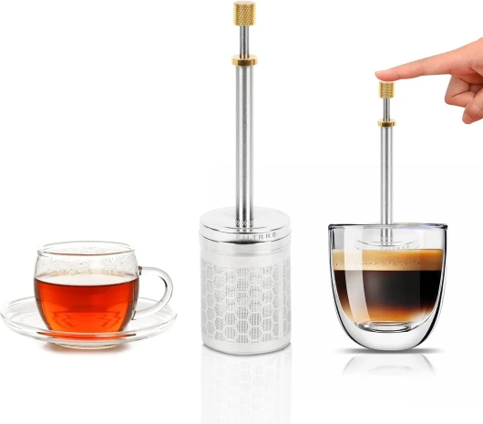 Filtrro Cafetière et Théière Portable Infuseur Type Presse, Réutilisable Sans Papier en Acier Inoxydable, Machine à Café et à Thé Portable