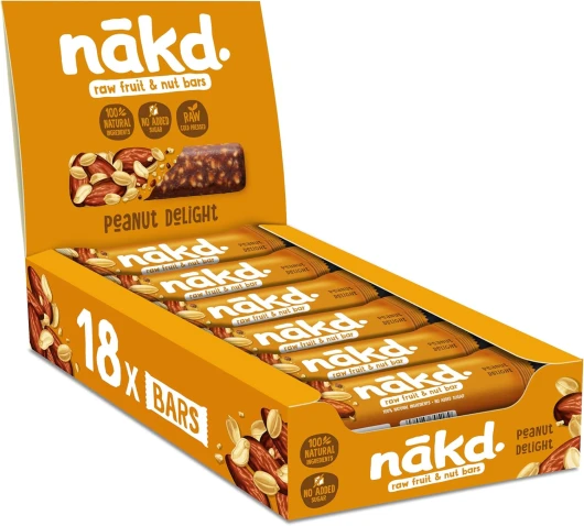 Nākd - Cacahuètes - Raw Barres de Fruits et Noix - 100% D'ingrédients Naturels - Sans Sucre Ajoutés - Vegan - 18 x 35g - 630g