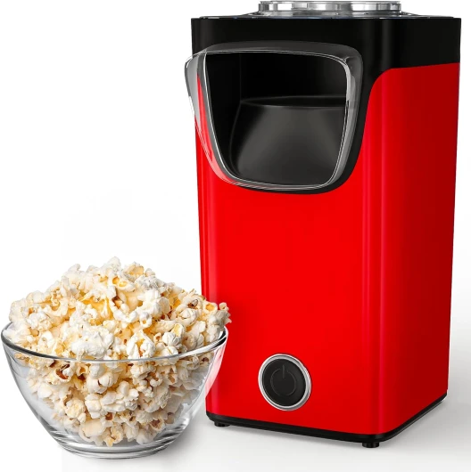 Machine à Pop-Corn - Appareil à Pop-Corn - Machine à Pop-Corn à Air Chaud Rapide - Sans Huile, sans Graisse - avec Tasse à Mesurer et Couvercle Supérieur Amovible - Revêtement Rouge Rétro