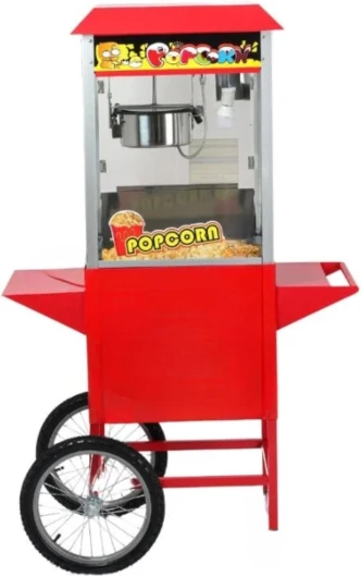 Machine à Pop Corn sur Chariot - 2.2L - Cuve Antiadhésive en Inox avec Agitateur - 200g/Opération - 1440W - Rouge