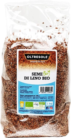 Oltresole, Graines de lin biologiques 1 kg, Graines grasses crues, entières et foncées, riches en minéraux et en fibres, source d'oméga 3 et d'antioxydants, 100% naturelles, Ideal Family Pack