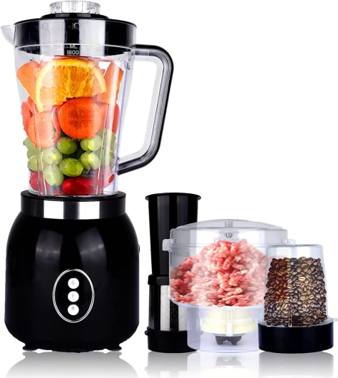 Robot culinaire multifonctions 4 en1 avec filtre,blender mixeur portable,moulin à café haute puissance 600 W,hachoir à viande pour jus,légumes, café,grains divers,viande hachée,glace pilée 6 lames1.8L