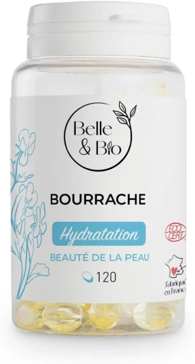 HYDRATATION VISAGE & BEAUTÉ DE LA PEAU - Huile de Bourrache Biologique - 120 capsules - Complément Alimentaire BELLE&BIO - Fabriqué en France