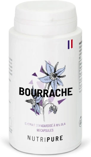 Huile de Bourrache BIO - Hydratation Naturelle et Souplesse de la Peau - Huile Vierge Extraite à Froid - Riche en Acide Gras Gamma Linolénique - 90 gélules 500mg - 1 mois - Made in France