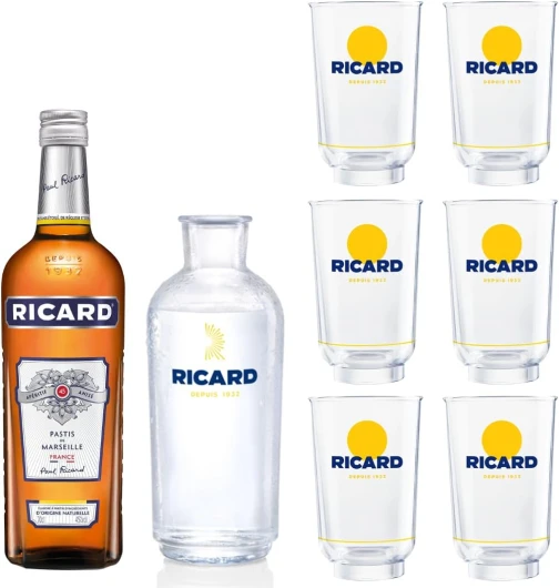 Pack RICARD Pastis de Marseille + 6 verres + Carafe Apéritif anisé - 45%, 70cl