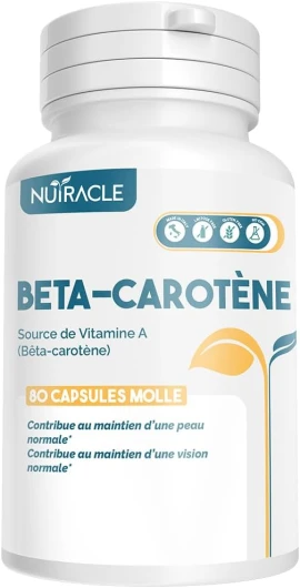 Nutracle Bêta-Carotène 438 mg - 80 perles - Haute disponibilité de la provitamine A antioxydante - Pour un bronzage plus intense et durable