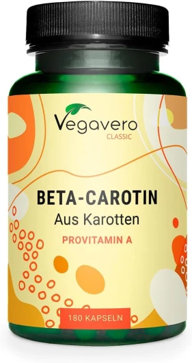 Bêta Carotène Vegavero® - 100% NATUREL & Vegan - Sans Additifs - Bronzage & Protection Peau - Extrait de Carotte Riche en Vitamine A - 180 gélules (6 mois)