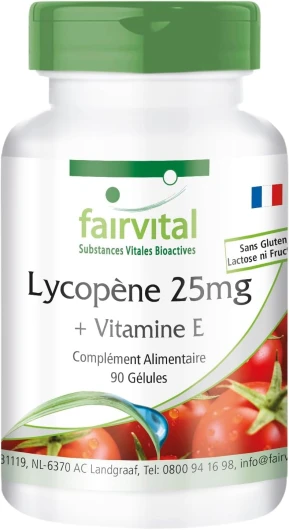 Gélules de lycopène avec vitamine E - 25mg de lycopène - VEGAN - 90 gélules - microencapsulées